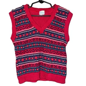 Chaleco Suéter Tejido Vintage After The Stork Niño Pequeño Rojo Multicolor Fair Isle XS - Imagen 1 de 7
