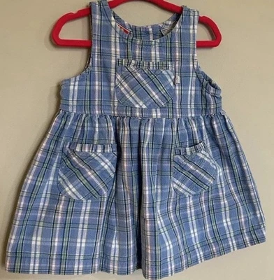 Vintage McKids 100% Cotton SleevelessInfant Girls Blue Checked Dress Size 24 Mo - Image 1 of 4