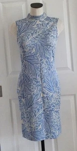 ST JOHN COLLECTION Marie Gray White Blue Knit Mock Neck Sheath Dress 4 $1295 EUC - Picture 1 of 16