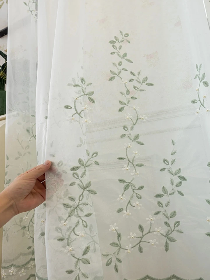 1Pc Elegant Floral Embroidered Sheer Curtain Breathable for Bedroom Living Room - Image 1 of 4
