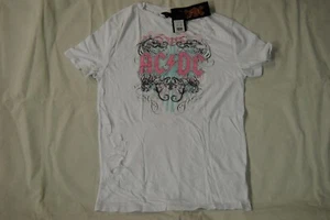 AC/DC SCROLL LOGO DISTRESSED LADIES SKINNY T SHIRT NEW OFFICIAL NEW LOOK RARE - Picture 1 of 9