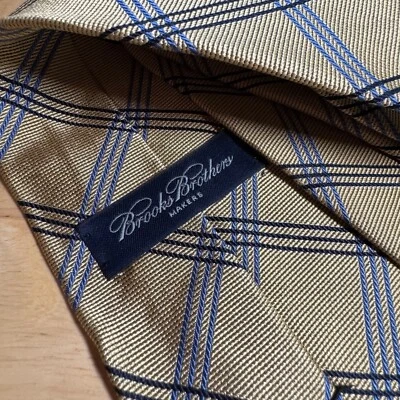 Corbata Brooks Brothers Makers para hombre mezcla de seda a cuadros amarillo azul blanco hecha en EE. UU. Foto 1 de 4