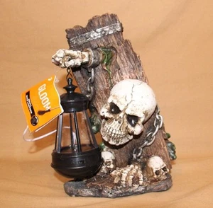 COMPOSITE MOLDED 11" CHAINED SKULL SKELETON WITH WORKING LIGHT HALLOWEEN DECOR - Picture 1 of 12