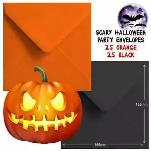 50 155mm Square Halloween Party Invite Envelopes Orange Black - Picture 1 of 1