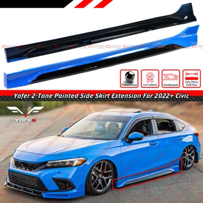 For 2022-2025 Honda Civic Yofer V1 Boost Blue Black 2-Tone Side Skirt Extension - Image 1 of 4