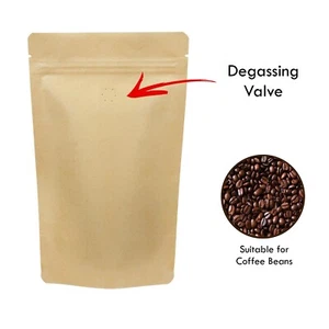 Kraft Paper With Valve Bag Stand Up Pouches Coffee Bag Seeds Nuts Heat Seal Bag - Picture 1 of 10