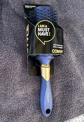 Conair Velvet Touch Hair Brush Style Volumize Vented Blue Gold Soft Grip Handle - Image 1 of 4