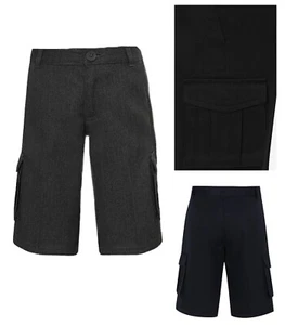 Boys School Cargo Shorts Ex Ge@rge Grey Black Navy Knee Length Pockets Uniform - Picture 1 of 11