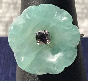 $1,000 6.46CT NATURAL GREEN SAPPHIRE & GREEN QUARTZ FLOWER RING 14K YELLOW GOLD - Picture 1 of 8