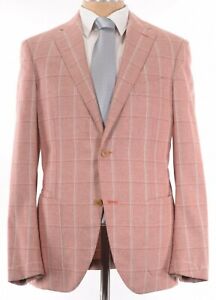 Luciano Barbera NWT Sport Coat Size 40R Pink/Salmon Plaid Silk/Linen/Wool $1,795