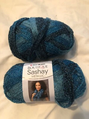 2 skeins Red Heart Yarn Boutique Sashay AQUAMARINE METALLIC - Image 1 of 2