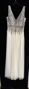 Aidan Mattox Gown, White tulle and Silver beaded, size 8 - Picture 1 of 6