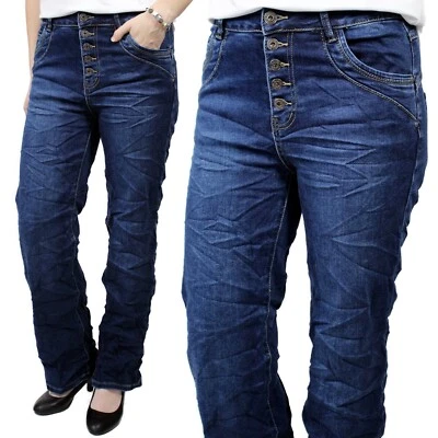 KAROSTAR ★ JEANS HOSE BAGGY STRAIGHT LEG GERADE WEIT STRETCH KNOPF BLAU 36-46 - Bild 1 von 4