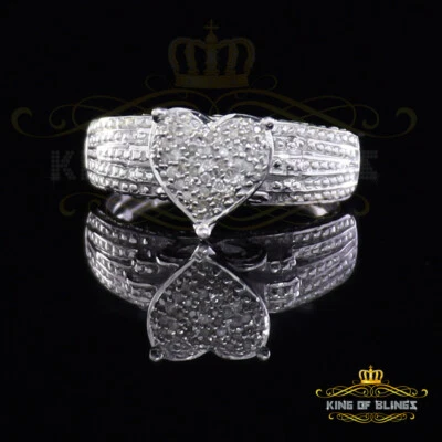 0.10CT Real Diamond 925 Sterling White Silver Fashion Womens Heart Ring Size 7 - Image 1 of 4