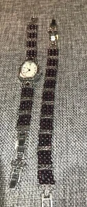 Vintage Ladies Genuine Garnet Gemstone Watch & Bracelet Set Avon Watch - Picture 1 of 4