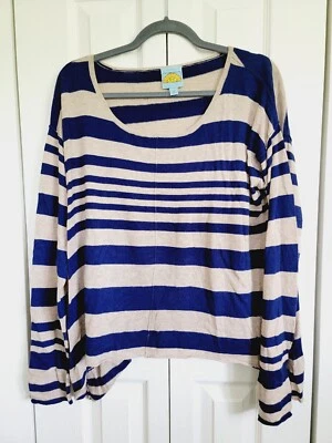 C&C California L Cashmere/Wool Navy Brown Striped Women's Slub Sweater Size L - Image 1 of 4