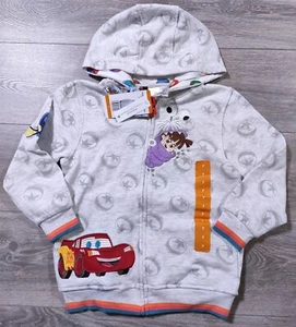 Disney Pixar Hoodie Boys Size 7 Medium Gray Lightning McQueen Dory Zip Sweater - Picture 1 of 10