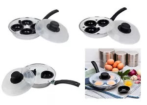 2/3/4 Cup Egg Poacher Pan With Lid Non-Stick For Healthy Breakfast Silver! - Picture 1 of 7