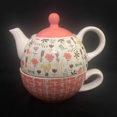 Pabellón Regalo Flor Té para Una Tetera Apilada Taza Amylee Semanas Mariposas Pájaro Foto 1 de 4