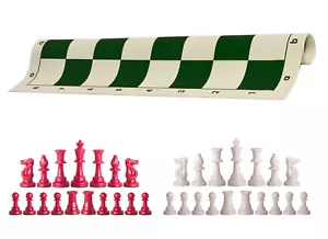 Piezas de ajedrez rojas y blancas tablero de vinilo verde de 20" - juego de ajedrez de triple peso - Imagen 1 de 4