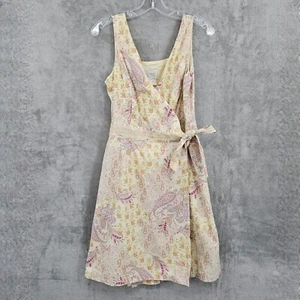 Garnet Hill Wickelkleid 8 gelb lila Blumen Paisley Baumwolle Spitze Tank hergestellt in den USA - Bild 1 von 13