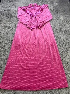Vtg Gilligan O'Malley Nightgown Women XS Pink Velvet Polka Dot Babydoll Chemise - Image 1 of 4