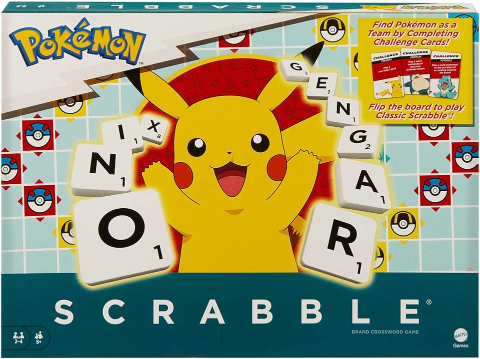 Scrabble Pokemon Word Board Game Includes 50 Challenge Cards Mattel