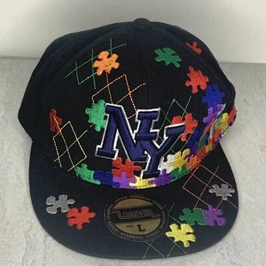 Leader New York Yankee Baseball Cap Puzzle Pattern Black Fitted Size Large - Picture 1 of 9