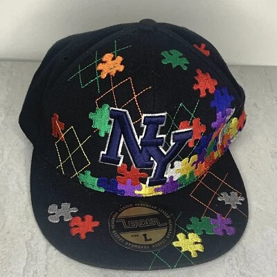 Gorra de béisbol Leader New York Yankee patrón de rompecabezas negra ajustada talla grande Foto 1 de 4
