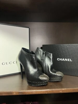 Alexander McQueen Leather Platform Boots with Studded Heart Motif - Image 1 of 3