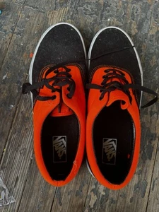 VANS Era Black Orange Neon Canvas Low Top Men Sz 12 Sneakers Shoes Halloween - Picture 1 of 9