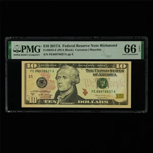 2017A Federal Reserve Note Richmond 10 Dollars Fr#2045-E PMG 66 EPQ Gem UNC - Picture 1 of 4