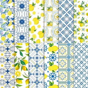 24 Fogli Carta Modello Limoni Piastrelle Blu 12" X 12" Limone Mediterraneo Scrapboo - Foto 1 di 9
