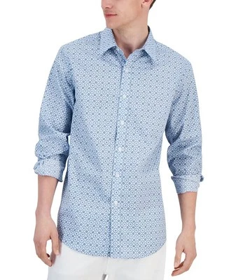Club Room Men's Cotton Elevated Terolo Medallion Shirt Blue Combo-XL - Image 1 of 3