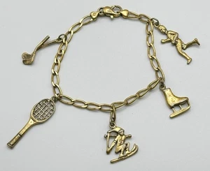 Gold Vermeil Over Sterling Italy Charm Bracelet Sports 7” - Picture 1 of 8