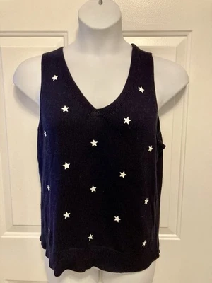 Women’s Talbots Sweater Vest Size Large Navy Blue White Embroidered Stars - Image 1 of 4