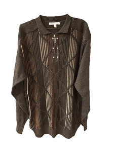 SILBERSEIDE Herren Designer Pullover 1/4 Reißverschluss geometrisches Muster braun Large - Bild 1 von 6