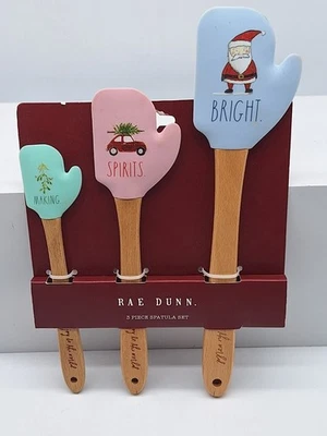 Rae Dunn Joy to the World 3 Piece Spatula Set Making Spirits Bright Wood Handles - Image 1 of 4