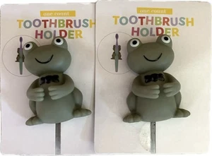 NWT Set Of 2 Bathroom Army Green Frog Suction Toothbrush Holder - Picture 1 of 6