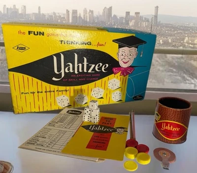 1956 年雅赫兹家庭棋盘游戏,完整带明尼阿波利斯晚餐复古铅笔 — 第 1/4 张图片