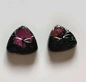 Hand Carved Bio Tourmaline Trillion Shape Excellent Carving 9.55 CTS For Jewelry - Picture 1 of 3
