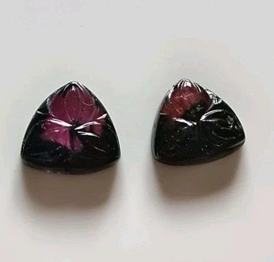 Hand Carved Bio Tourmaline Trillion Shape Excellent Carving 9.55 CTS For Jewelry - Image 1 of 3
