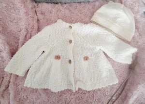 Gr.62 Niedliches Baby Mädchen Jacke 2tlg Boucle' Weiß - Bild 1 von 2