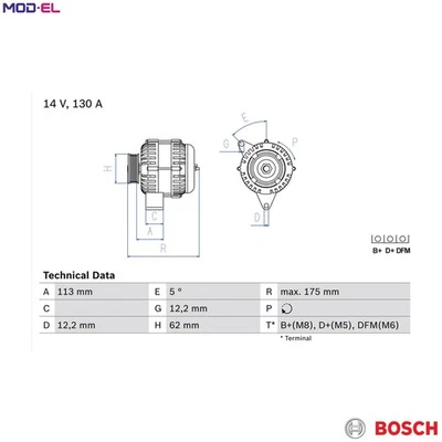 ALTERNATOR 0 986 048 801 FOR VAUXHALL ZAFIRA/Mk/II VECTRA ASTRAVAN SIGNUM 1.9L - Image 1 of 4