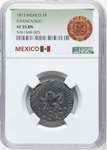 NGC VF35 MEXICO 1813, Revolution War of Independence Oaxaca SUD 2 Reales 2R Coin - Picture 1 of 5