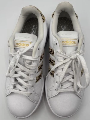 Adidas Grand Court Mujer Talla 8 Blanco con Estampado de Leopardo Rayas Viaje Vacaciones Foto 1 de 4