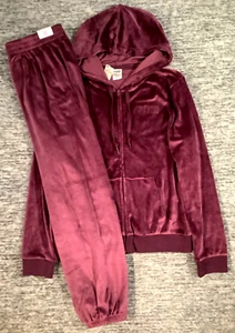 Victoria's Secret Pink Velour FZ Hoodie + Classic Pants Set Russian Ruby L NWT - Picture 1 of 11