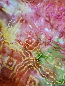 Vintage Sewing Fabric Hand Dyed Batik Green Pink Orange Tan 1.2yx45" 100% Cotton - Picture 1 of 5