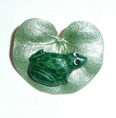 Adorable Frog On Lily Pad Metal Shank Button 1" x 3/4" Green Frog Button Toad - Image 1 of 4