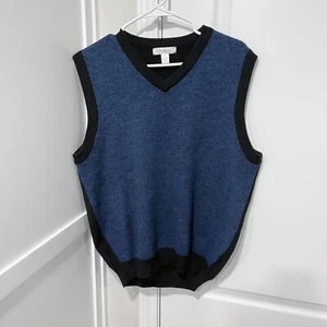 Turnbury Sweater Vest Mens Large Blue 100% Merino Wool Classic V-Neck Business - Picture 1 of 9